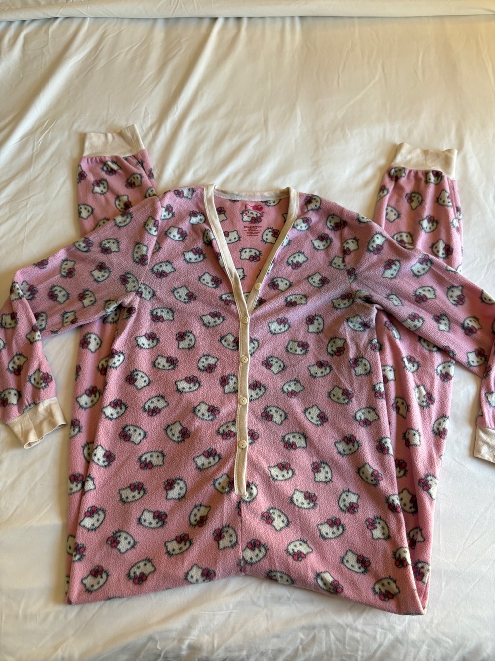 Hello Kitty Fleece Onesie Jumpsuit Kawaii Sleepwear Cozy